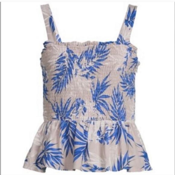 Nwt BCBGMAXAZRIA Tropical Palm print Peplum Ruched Top XS - Picture 2 of 5